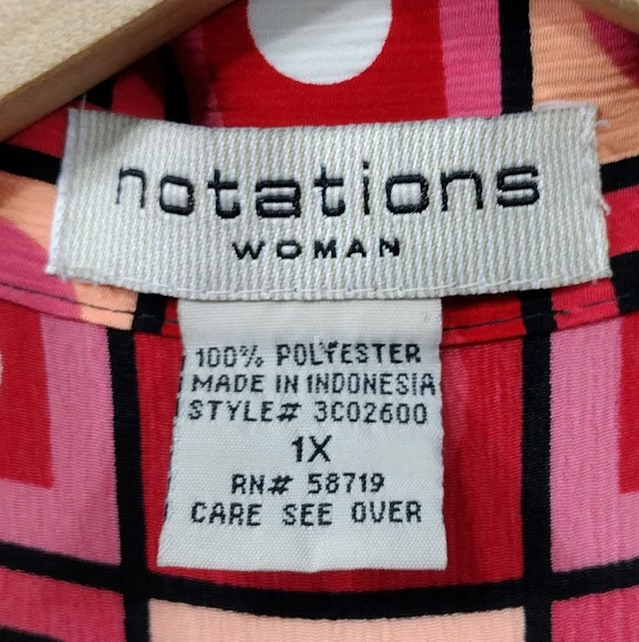 Notations Geometrical Print Button Down Shirt Womens XL Red Bobo Retro 90s Y2K - Picture 8 of 8